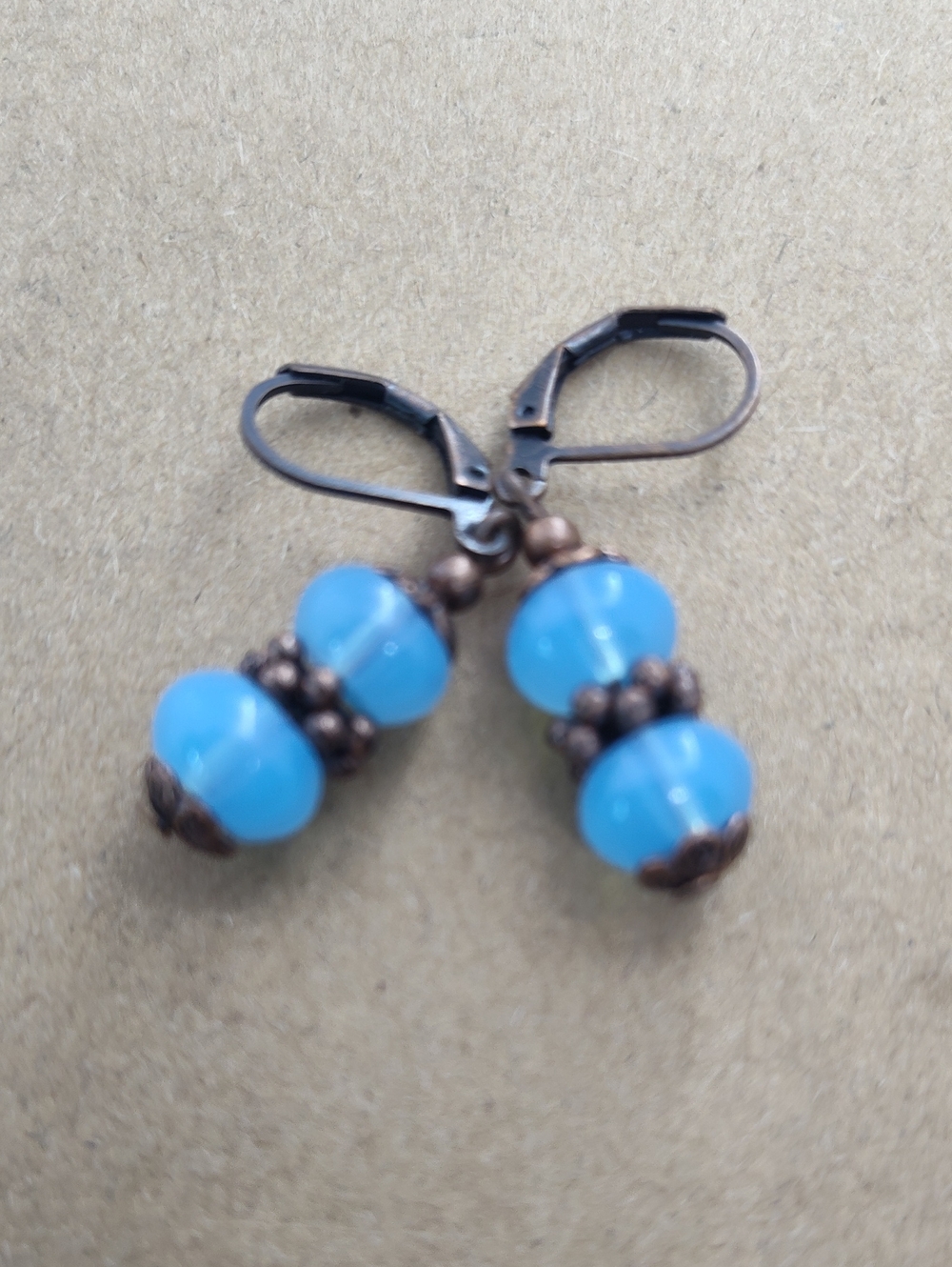 Blue Jade Drop Earrings Bronze-tone Setting